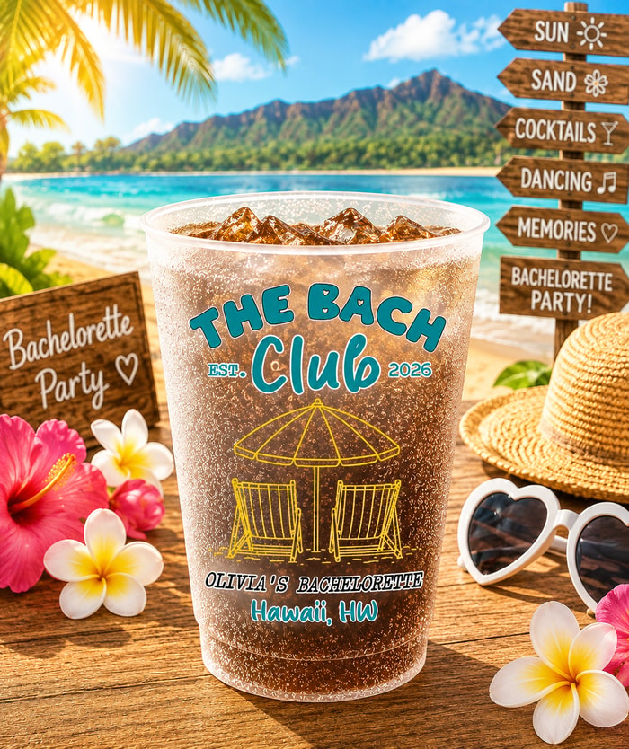 The Bach Club Beach Bachelorette Frosted Cups, Personalized Coastal Party Cups