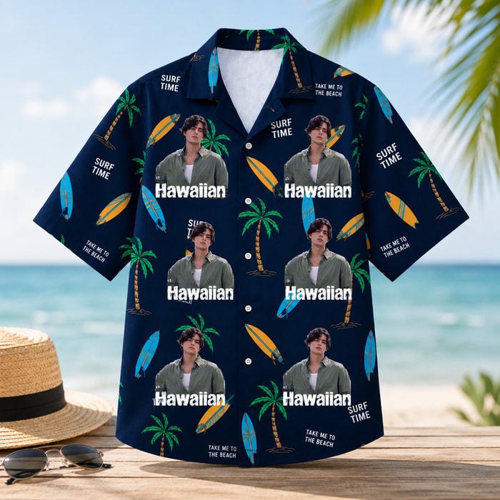 Surf Time Beach Design Hawaiian Shirt - Personalized Surf Hawaiian Shirt, Custom Face Photo Shirt