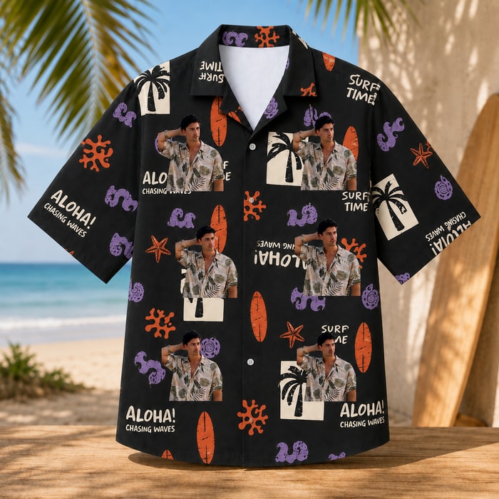 Surfboard Tropical Hawaiian Shirt - Personalized Hawaiian Vacation Shirt, Custom Face Photo Aloha Shirt