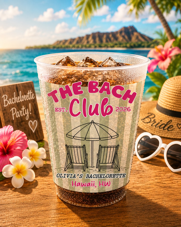 The Bach Club Beach Bachelorette Striped Frosted Cups, Personalized Coastal Party Cups