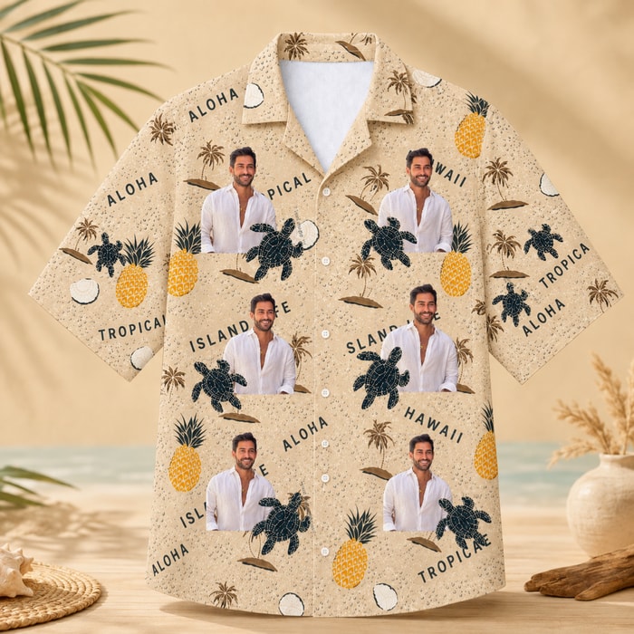 Tropical Island Vacation Shirt - Custom Portrait Aloha Shirt, Personalized Tropical Beach Shirt