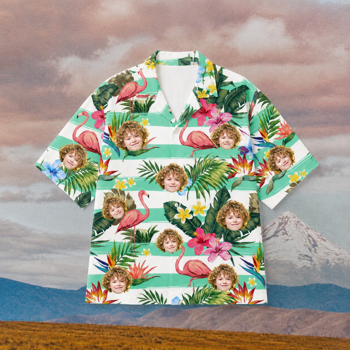 Custom Face Hawaiian Shirt, Personalized Flamingo Aloha Shirt, Tropical Photo Shirt, Family Friends Vacation Gift, Custom Portrait Beach Button Up