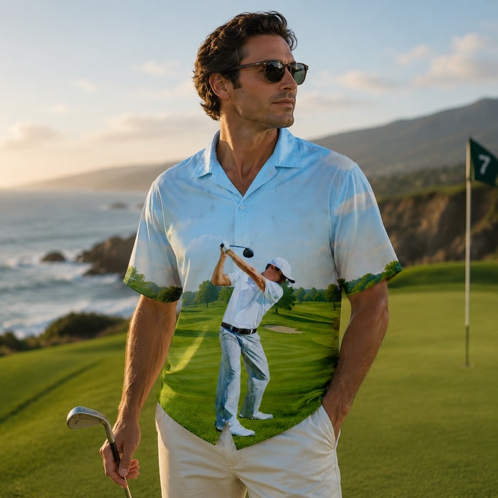 Custom Photo On Hawaii Shirt For Golfer
