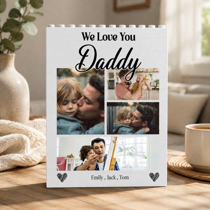 Custom Photo Collage Building Brick Block Daddy & Me Pencil Holder Keepsake Gift