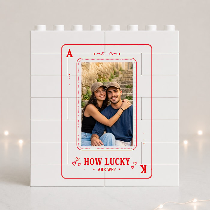 King And Queen Custom Couples Photo How Luck We Are - Personalized Photo Rectangle Building Brick