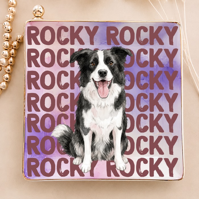 Custom Pet Portrait & Name Watercolor Style - Personalized Jewelry Dish