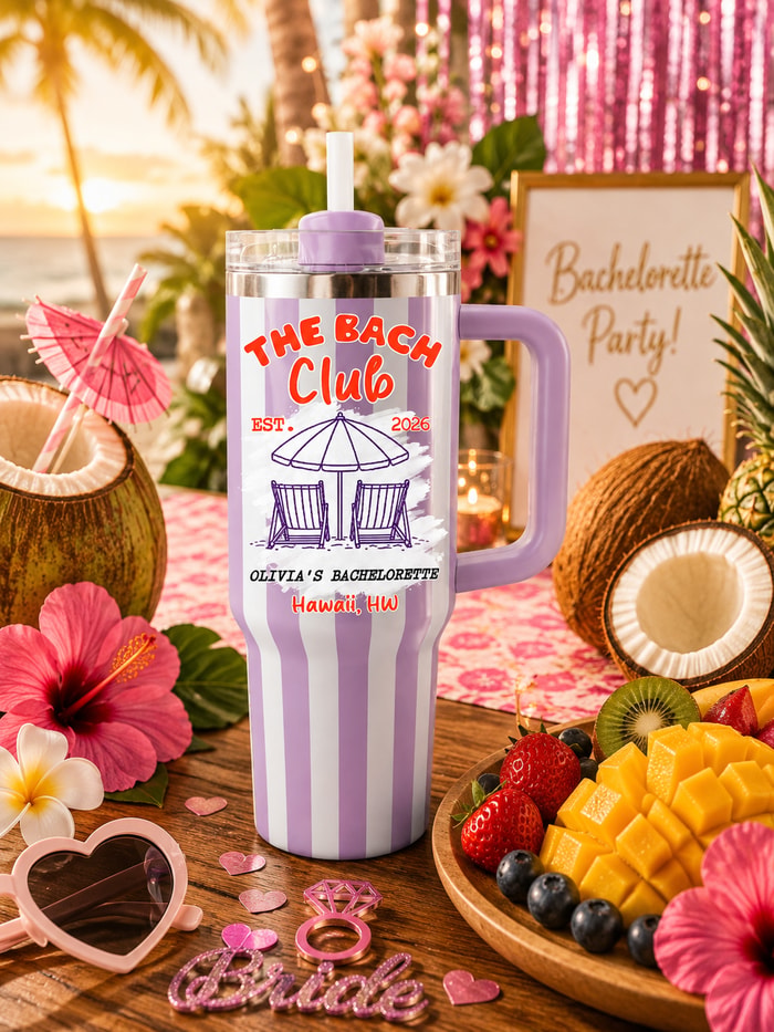 The Bach Club Striped Personalized 40oz Tumbler, Beach Bachelorette Travel Mug