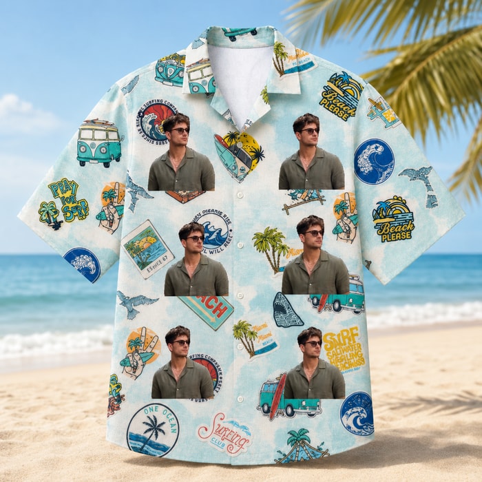 Vintage Tropical Vacation Shirt - Custom Photo Hawaiian Shirt, Personalized Surf Beach Shirt