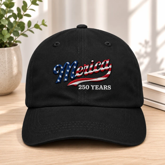 Merica 250 Years USA Patriotic Embroidered Trucker Hat