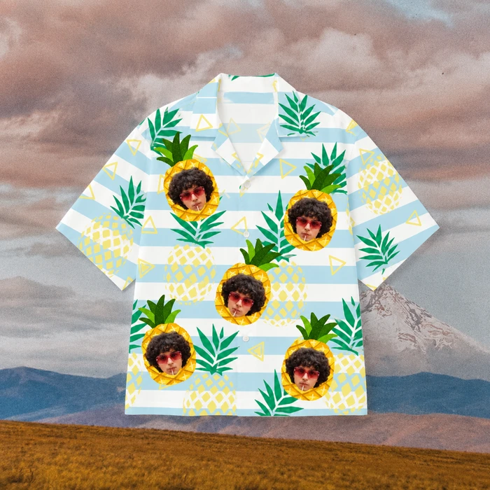Personalized Photo Hawaiian Shirt, Custom Face Pineapple Aloha Shirt, Tropical Family Friends Shirt, Summer Group Gift, Custom Vacation Button Up