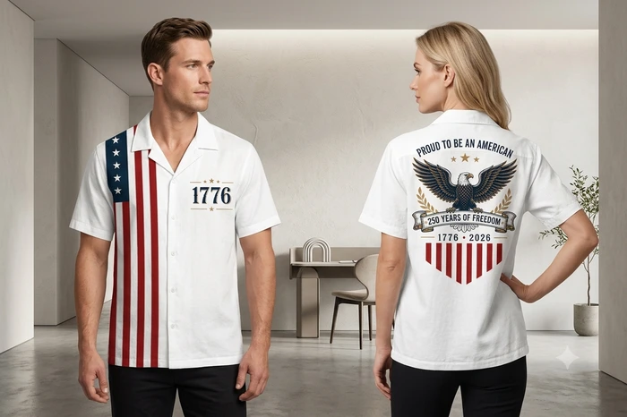 Vintage 250 Years American Flag Hawaiian Shirt, 1776 - 2026 Patriotic Eagle Shirt, USA Freedom AOP Hawaii Shirt / Adult