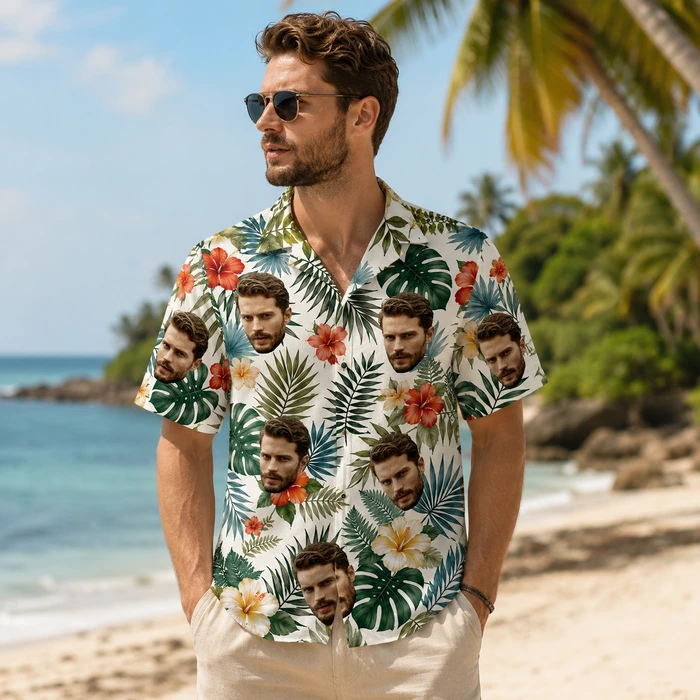 Custom Photo Tropical Vibes Only - Couple Personalized Face Custom Unisex Tropical Hawaiian Aloha Shirt - Summer Vacation Gift, Gift For Husband Wife