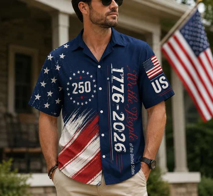 250 Years We The People Hawaiian Shirt 1776-2026, Patriotic USA Flag AOP Hawaiian Shirt, 4th of July Gift, Kids / M