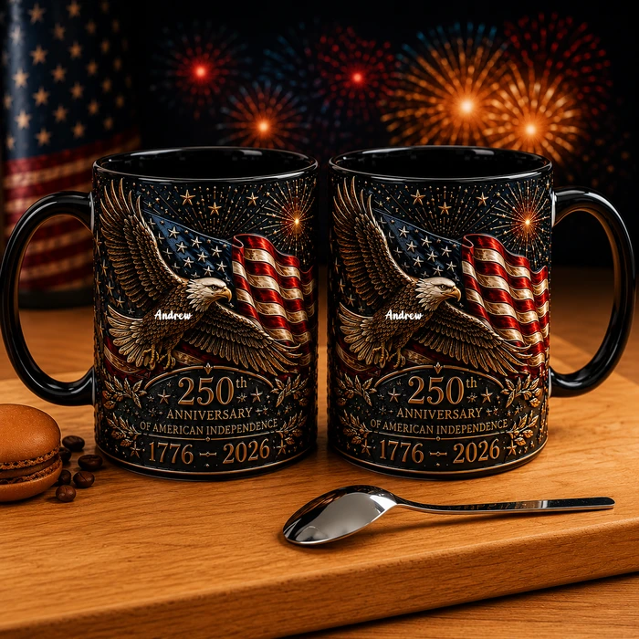 250 Years Anniversary Coffee Mug, Patriotic American Independence 1776-2026 4th Of July Black Mug