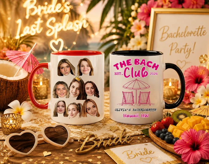 The Bach Club Custom Face Personalized Ceramic Mug Set 11oz 15oz, Beach Bachelorette Party Gift
