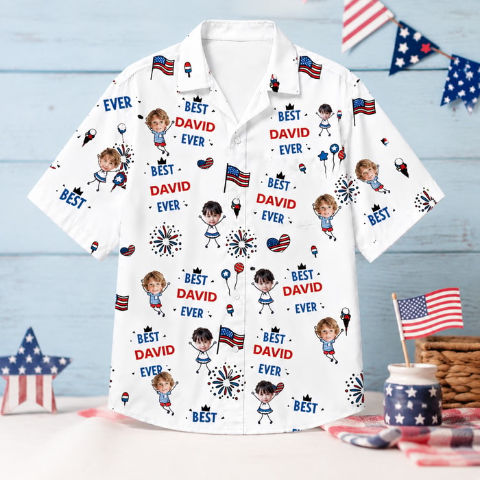 Best Dad Ever Personalized Hawaiian Shirt - Custom Children Faces And Dad Name