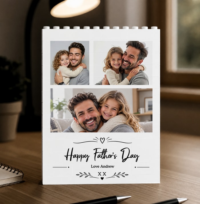Personalised Photo Father'S Day Building Brick Block Gift For Dad, Father'S Day