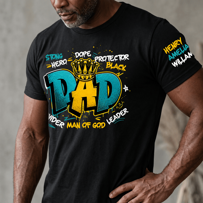 Dope Black Dad, Black Father Custom Kid Name Father'S Day Gift - Personalized Shirt