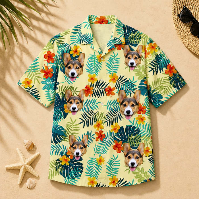 Tropical Palm Leaf Aloha Shirt - Personalized Pet Photo Shirt, Pet Lover Gift