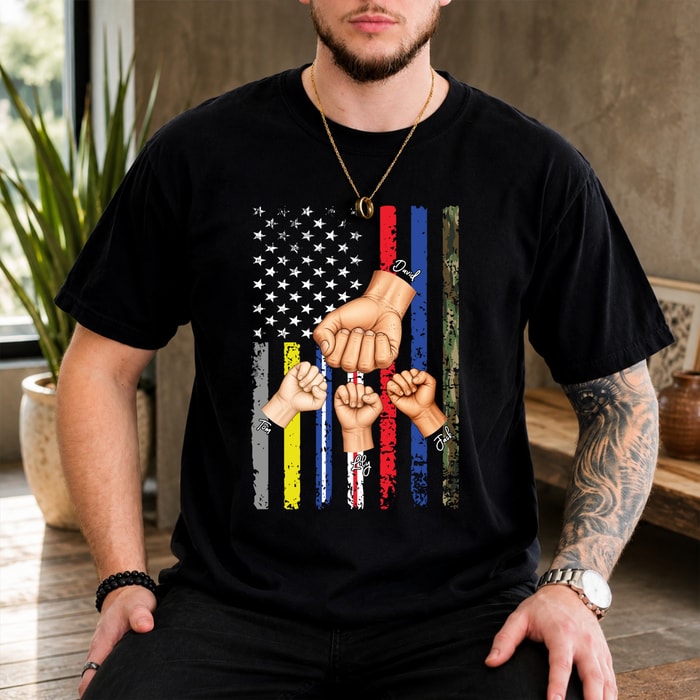 Stars And Stripes Grandpa Is Like Dad Without Rules Fist Bump - Personalized T Shirt