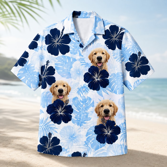 Blue Hibiscus Tropical Shirt - Personalized Pet Photo Shirt,  Pet Lover Gift
