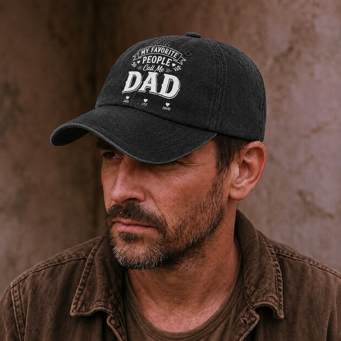 Personalized Washed Denim Cap With Kids’ Names – Custom Dad, Papa, Or Grandpa Hat