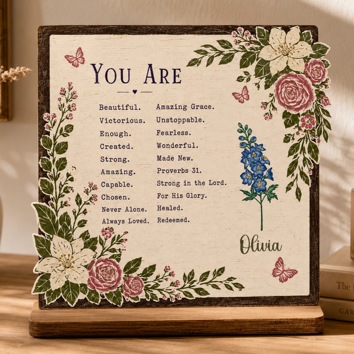 2-Layer Wooden Plaque Personalized With Encouraging Bible Verses And Purple Florals, Heartfelt Gift For Daughter Or Friend