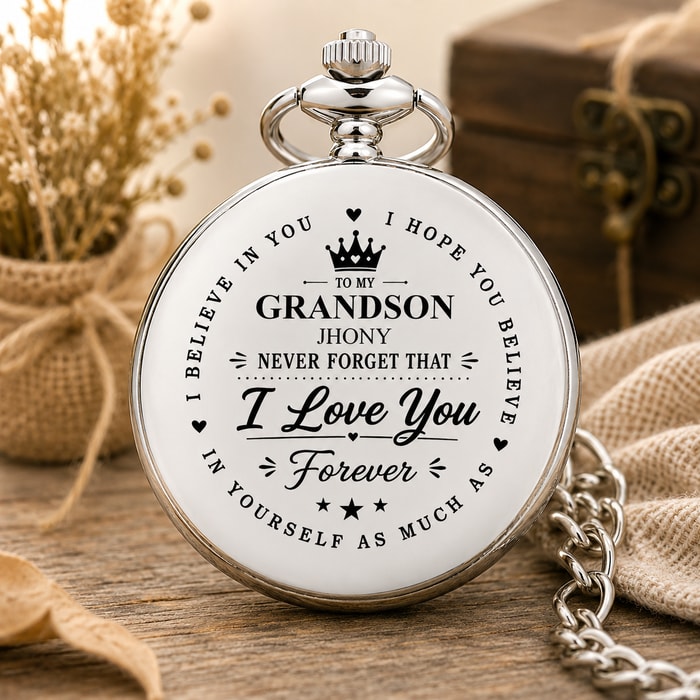 To My Grandson, I Love You Forever, Crown Design, Pocket Watch, Gift For Grandson