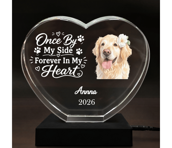 Custom Photo Memorial Once By My Side Forever In My Heart - Personalized Crystal Heart