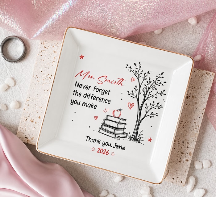 Inspirational Jewelry Dish Thank You Gift – Never Forget The Difference You Make, Charming Sketch Design, Unique Creative Gift For Someone Special
