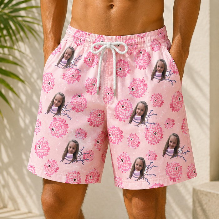 Personalized "Pink Pufferfish" Swim Shorts