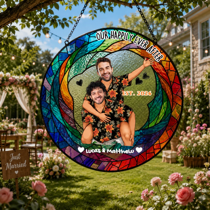 Custom "Happily Ever After" Stained Glass Suncatcher For Men
