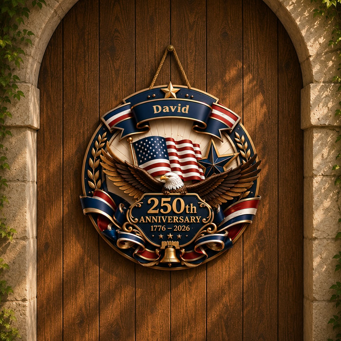 Custom Wood Sign - Personalized America 250th Anniversary Gifts For Mom, Dad, Brother, Sister, Kids - Family First, Forever Always
