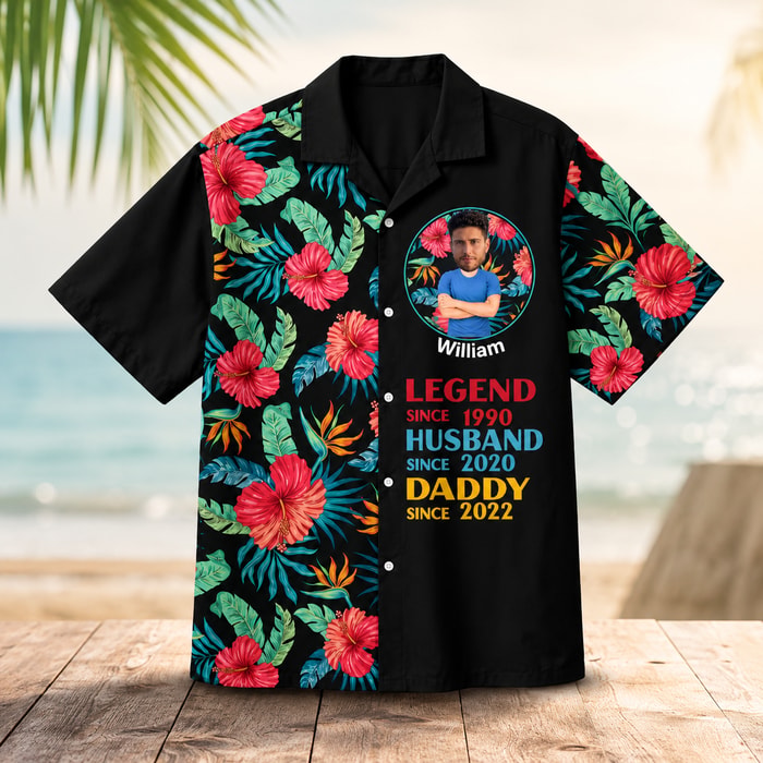 Custom Face Photo Hawaiian Shirt For Men, Personalized Name And Important Dates, Tropical Father'S Day Shirt