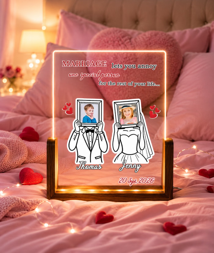 Custom Marriage Quote Led Acrylic Night Light Personalized Photo Lamp