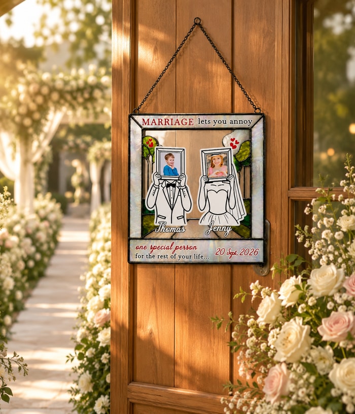 Custom Marriage Quote Stained Glass Suncatcher Personalized Photo Gift