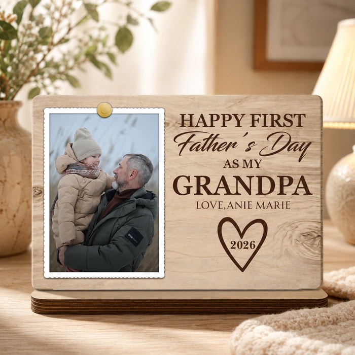 Happy First Father'S Day As My Grandpa, Wood Plaque, Gift For Grandpa