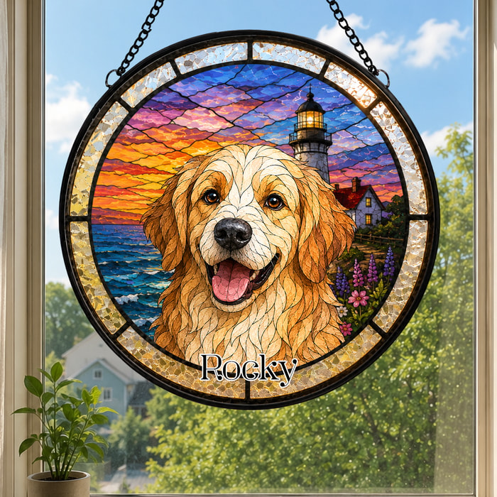 Custom Photo Stained Glass Window Hanging Suncatcher - Personalized Birthday Gifts For Dog Cat Lovers, Dog Dad And Mom, Cat Owners - Forever My Favorite Companion