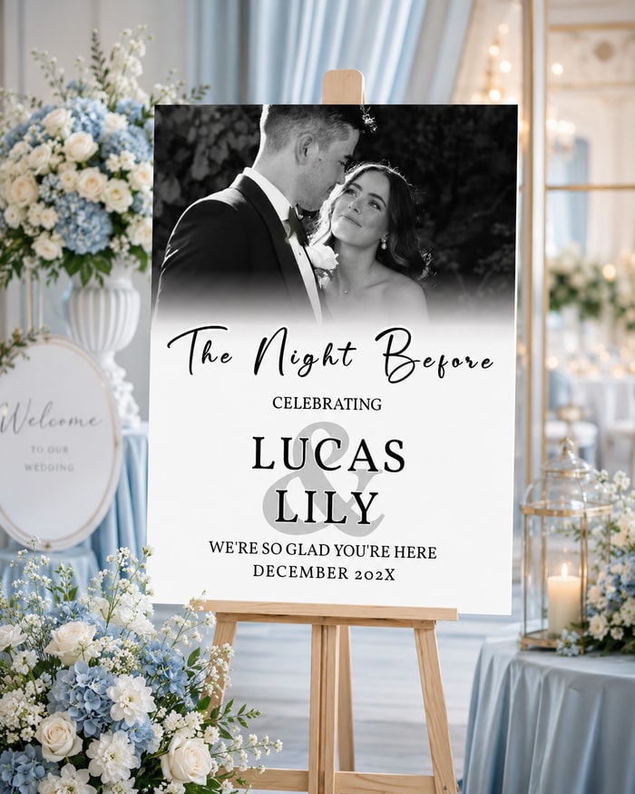 Rehearsal Dinner Sign, Custom The Night Before Sign, Printed Foam Board Wedding Welcome Sign, Photo Board Sign With Picture, Wedding Decor