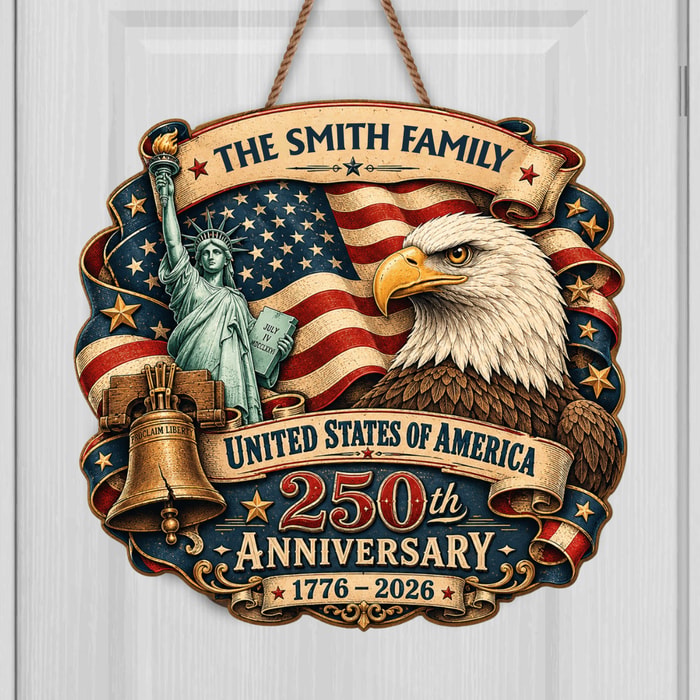 Usa 250th Anniversary Wood Sign, Personalized Gift For Patriots