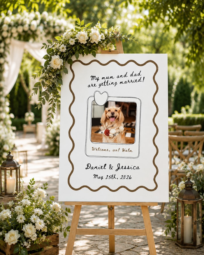 Personalized Dog Wedding Welcome Sign | Custom Printed Pet Wedding Board | "My Humans Are Getting Married" Sign