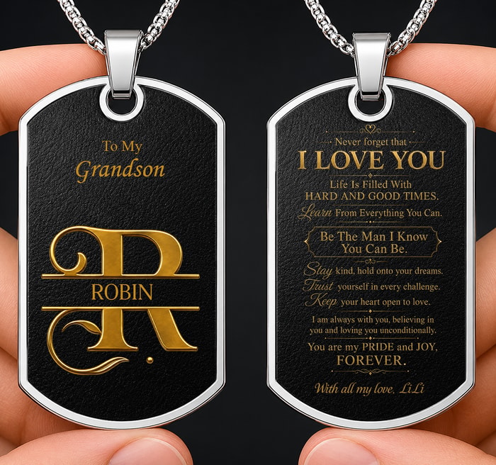 To My Grandson, Personalized Dog Tag Necklace, Gift For Grandson