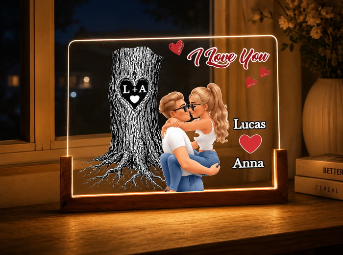 "Rooted In Love" Personalized Night Light – Custom Wedding Led Lamp, Heart-Carved Tree Design, Romantic Anniversary Keepsake