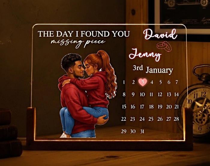 "The Day I Found You" Personalized Night Light – Custom Wedding Led Lamp, Anniversary Date & Calendar Design, Romantic Keepsake