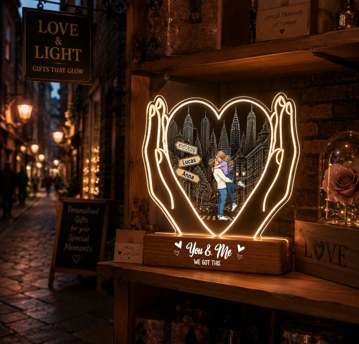 Personalized Wedding Couple Acrylic Night Light - Custom "You & Me We Got This" Led Lamp, Unique Anniversary & Wedding Gift For Bride And Groom, Wooden Base Usb Decor