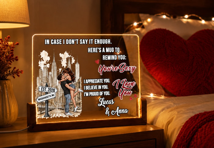 "In Case I Don'T Say It Enough" Personalized City Couple Night Light – Custom Names, Location & Date, Wedding Couple Light Lamp